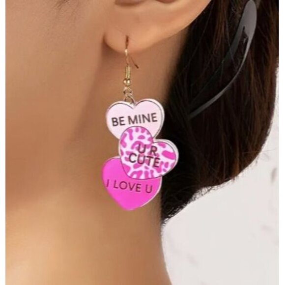 Heart-Shaped Multicolor‎ Acrylic Statement Earrings - Picture 2 of 3